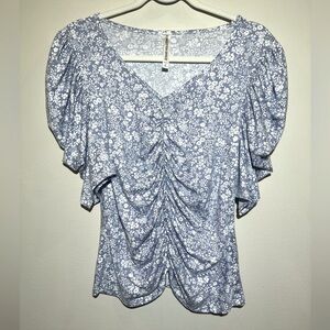 Forgotten Grace top women’s L gathered elastic floral pastel lightweight spandex